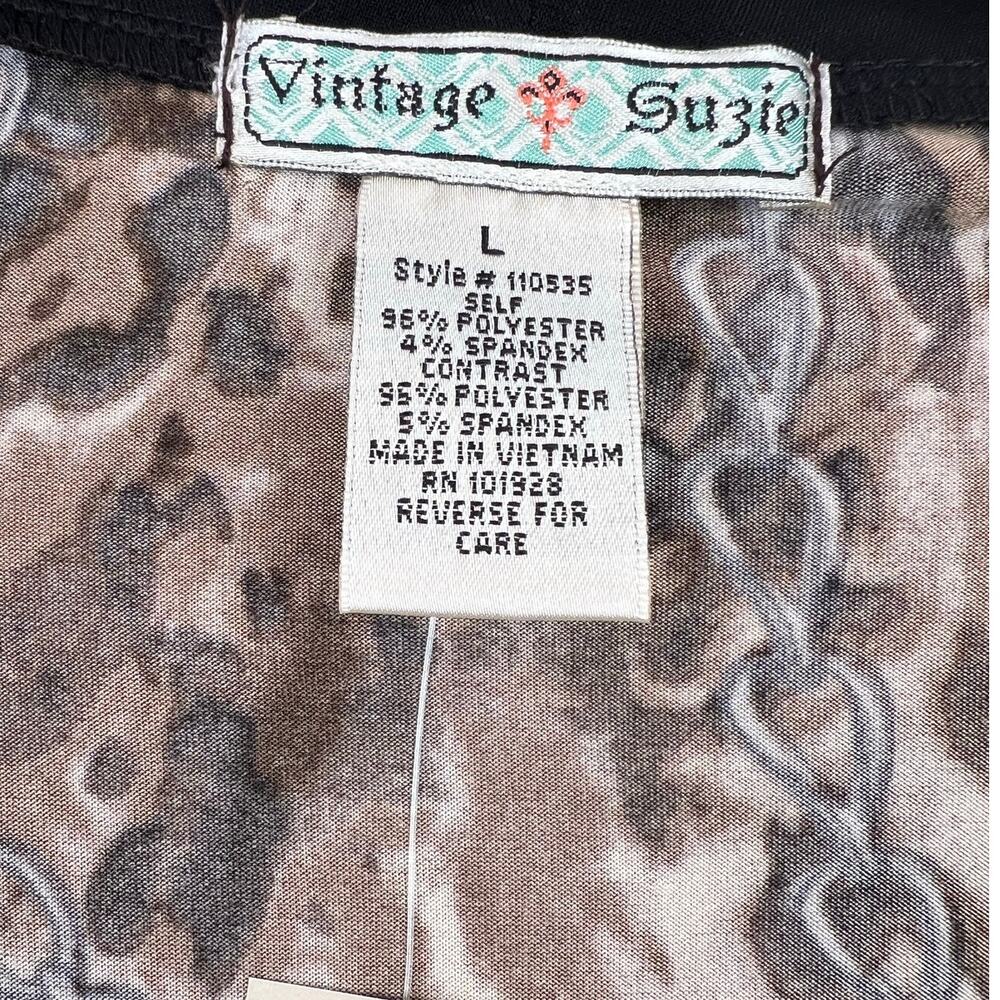 Vintage Suzie Baroque Chain Print Cowl Neck Top Y2K Brown Gold Stretch Blouse L - Picture 4 of 9